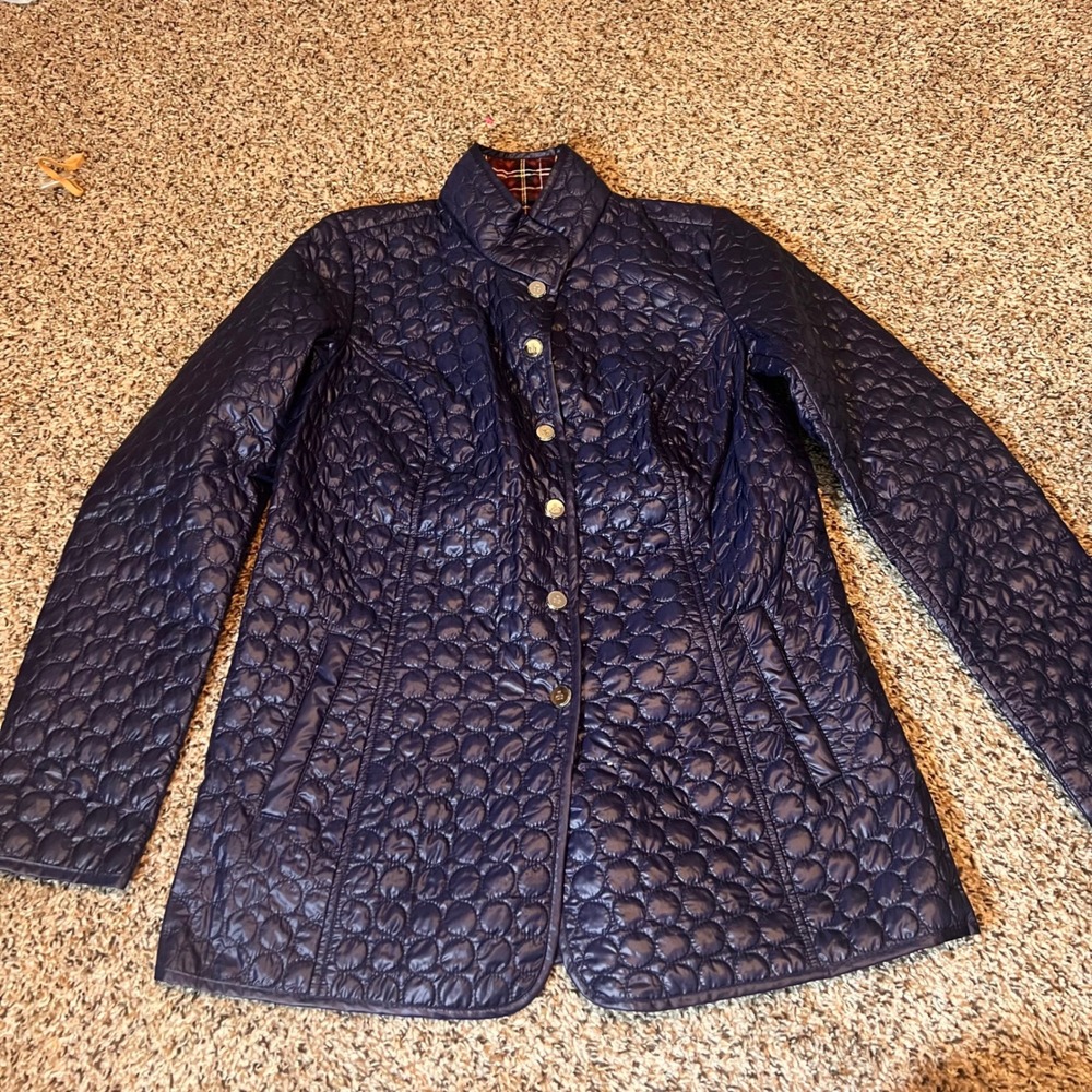 Dennis Basso Quilted‎ Puffer Jacket Plaid Lined Button Up XS